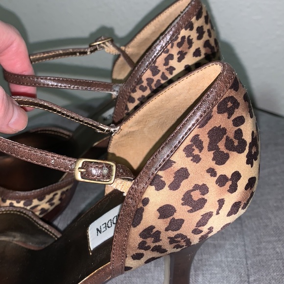 Steve Madden Maggie leopard print peep toe platform heels Sz 7.5 ankle tie - Picture 10 of 17